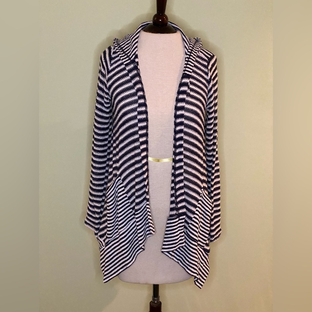 Splendid size SMALL cardigan hoodie navy/white striped WORN ONCE